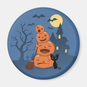 Aimant Halloween Citrouilles et chat noir
