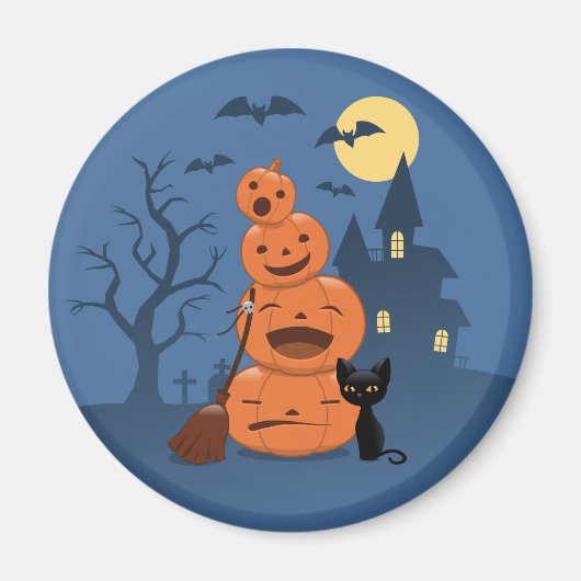 Aimant Halloween Citrouilles et chat noir (Devant)