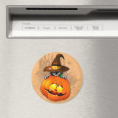 Aimant Halloween Cute Kitty Witch et ami Citrouille (In Situ (Lave-vaisselle))