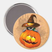 Aimant Halloween Cute Kitty Witch et ami Citrouille (Recto/Verso)