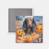Aimant Halloween Dachshund Avec La Peur Citrouille (Recto/Verso)