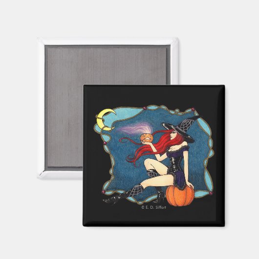 Aimant Halloween de sorcière rousse (Recto/Verso)