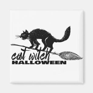 Aimant Halloween Drôle Chat Sorcière Sur Broomstick