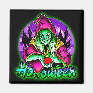 Aimant Halloween Éffrayant Green sorcière magique Casquet