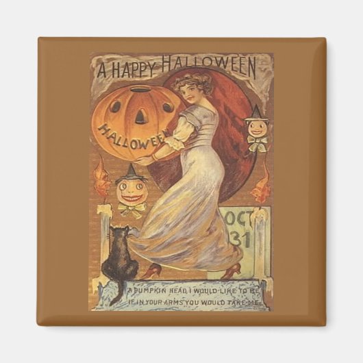 Aimant Halloween femme Vintage et Jack o' Lantern (Devant)