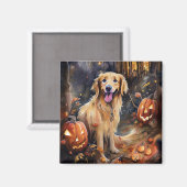 Aimant Halloween Golden Retriever avec la peur Citrouille (Recto/Verso)