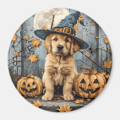 Aimant Halloween Golden Retriever Puppy Jack O Lanterns (Devant)