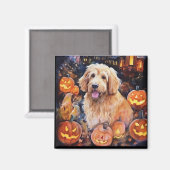Aimant Halloween Goldendoodle avec la peur Citrouille (Recto/Verso)