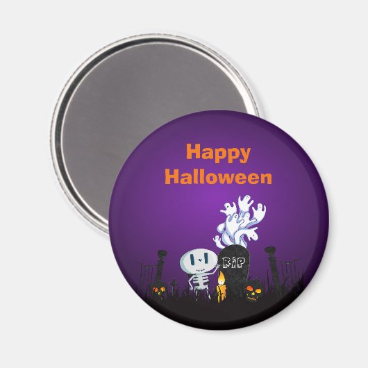 Aimant Halloween Graveyard Éffrayant Cute Skeleton & Ghos (Recto/Verso)