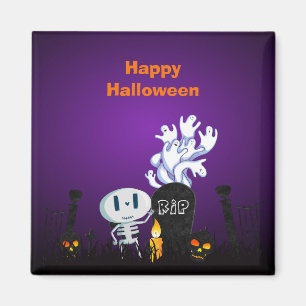 Aimant Halloween Graveyard Éffrayant Cute Skeleton & Ghos