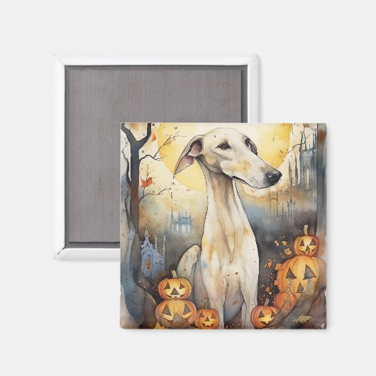 Aimant Halloween Greyhound Avec La Peur Citrouille (Recto/Verso)