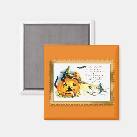 Aimant Halloween Kitty assis à Jack-o'-lantern (Recto/Verso)