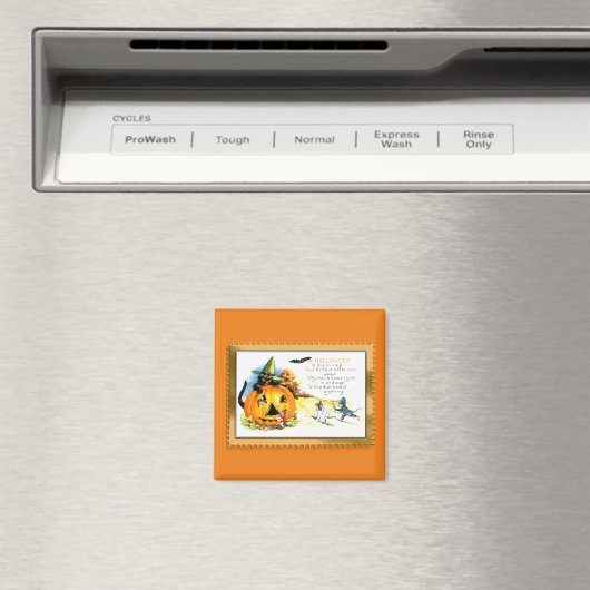 Aimant Halloween Kitty assis à Jack-o'-lantern (In Situ (Lave-vaisselle))