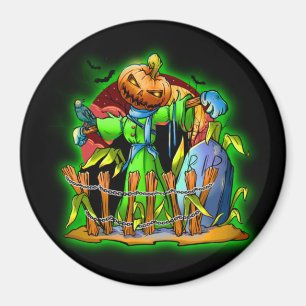 Aimant Halloween Lady Scarecrow Citrouille Head RIP Bats