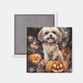 Aimant Halloween Lhassa Apso Avec Peur Citrouille (Recto/Verso)