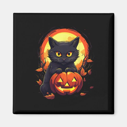 Aimant Halloween Lune Chat Noir et Citrouille Pour Hommes (Devant)