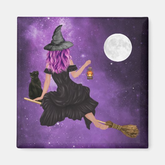 Aimant Halloween Magic Flying WitPleine lune (Devant)