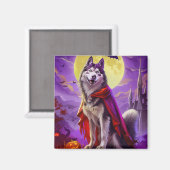 Aimant Halloween Malamute d'Alaska Vampire Citrouilles Ef (Recto/Verso)