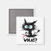 Aimant Halloween Quoi- Drôle chat noir avec couteau long  (Recto/Verso)