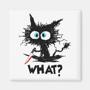 Aimant Halloween Quoi- Drôle chat noir avec couteau long 