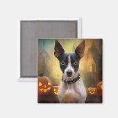 Aimant Halloween Rat Terrier Avec La Peur Citrouille (Recto/Verso)