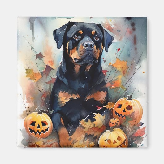 Aimant Halloween Rottweiler avec la peur Citrouille (Devant)