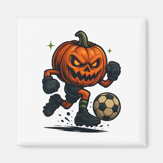 Aimant Halloween Scary Pumpkin Showing Soccer Skills Spoo (Devant)