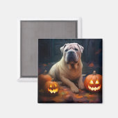 Aimant Halloween Shar Pei Avec La Peur Citrouille (Recto/Verso)