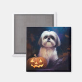 Aimant Halloween Shih Tzu Avec La Peur Citrouille (Recto/Verso)