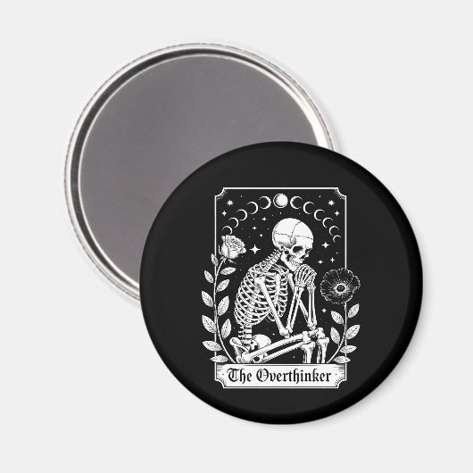 Aimant Halloween squelette gothique foncé Overthinker (Recto/Verso)