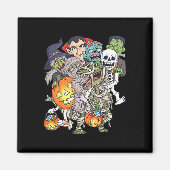 Aimant Halloween Squelette Zombie équitation maman T Rex  (Devant)