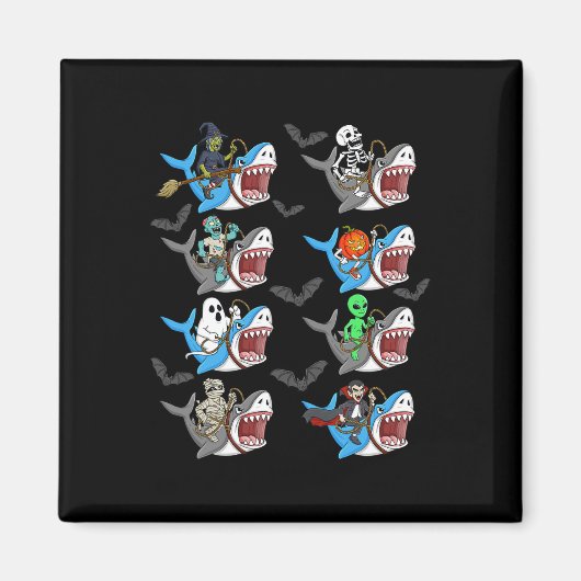 Aimant Halloween Squelette Zombie équitation Requin maman (Devant)
