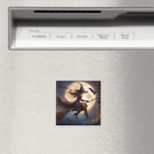 Aimant Halloween Steampunk Witch Vol au clair de lune (In Situ (Lave-vaisselle))