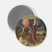 Aimant Halloween vintage, Belle Sorcière dansante (Recto/Verso)