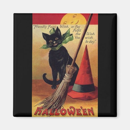 Aimant Halloween vintage par Ellen Clapsaddle, Chat noir (Devant)
