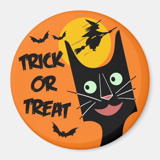 Aimant Halloween vintage - Tricoter ou traiter Chat noir (Devant)
