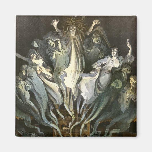 Aimant Halloween vintage, violoniste squelette et fantôme (Devant)