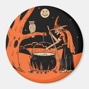 Aimant Halloween vintage - Witch & Cauldron