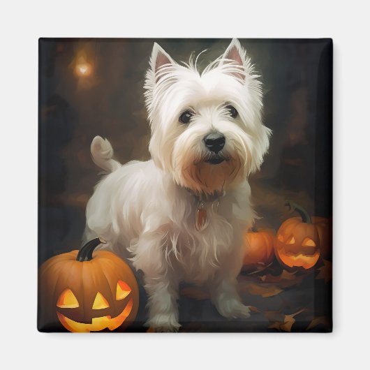 Aimant Halloween West Highland White Terrier Citrouilles (Devant)