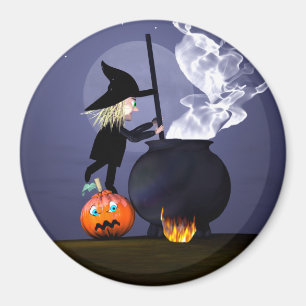 Aimant Halloween Witch and Cauldron
