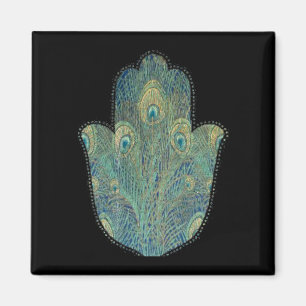 Aimant Hamsa à plumes de paon Judaica bohème
