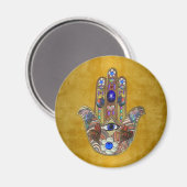 Aimant Hamsa Coeurs Fleurs Opal Art sur Or (Recto/Verso)