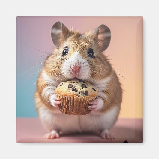 Aimant Hamster Cute Avec Pastel Muffin Chip Chocolat (Devant)