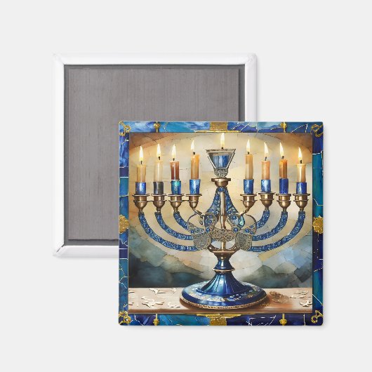 Aimant Hanoukka bleue Menorah (Recto/Verso)