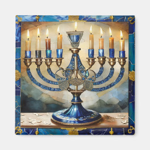 Aimant Hanoukka bleue Menorah