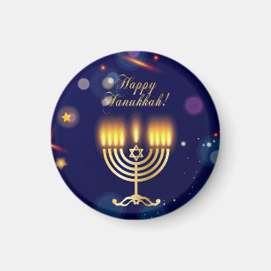 Aimant Hanukkiah Joyeux Hanukka Ménorah dorée juive