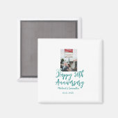 Aimant Happy 50th anniversary photo turquoise bow name da (Recto/Verso)