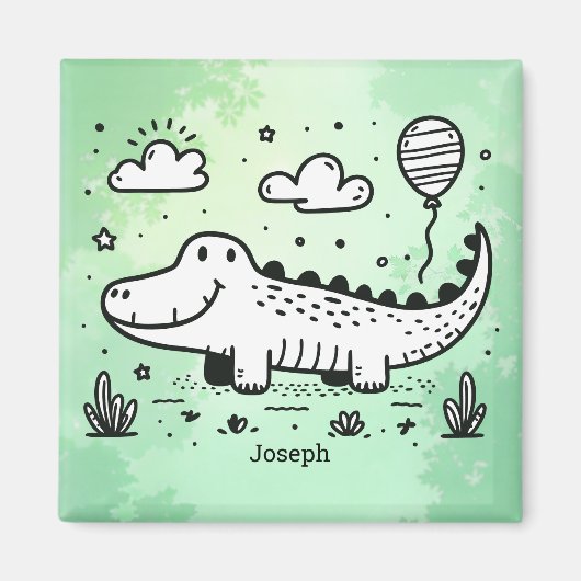 Aimant Happy Alligator avec ballon - Cute Nursery Art (Devant)