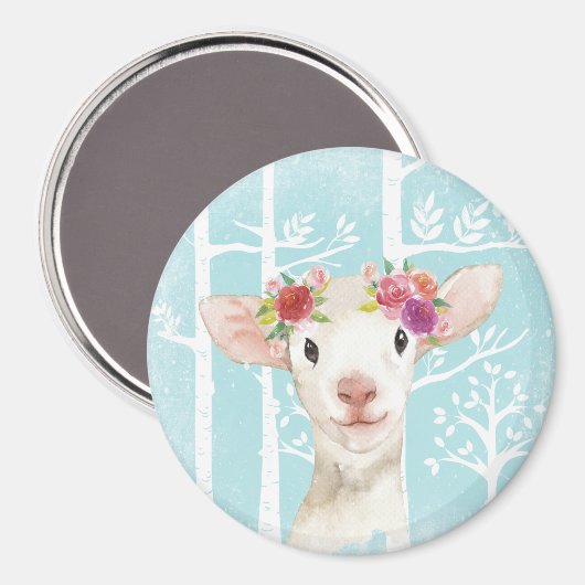 Aimant Happy Animal avec Fleurs en Bleu Forêt-Mouton (Recto/Verso)