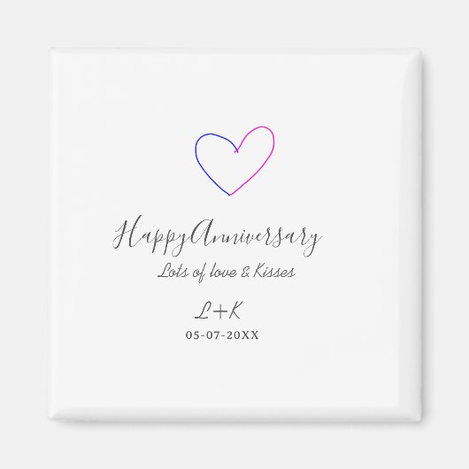 Aimant Happy anniversary pink blue heart name date simple (Devant)